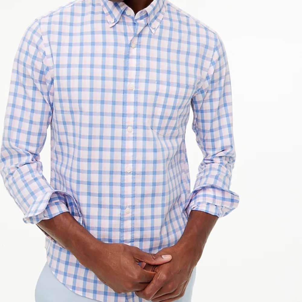 J.Crew Factory Thompson Flex Fit Blue and Pink Check Button Down Shirt